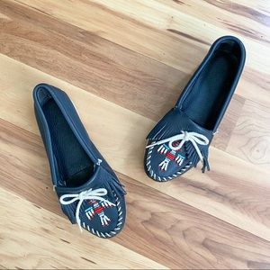 vintage thunderbird navy blue minnetonka moccasins